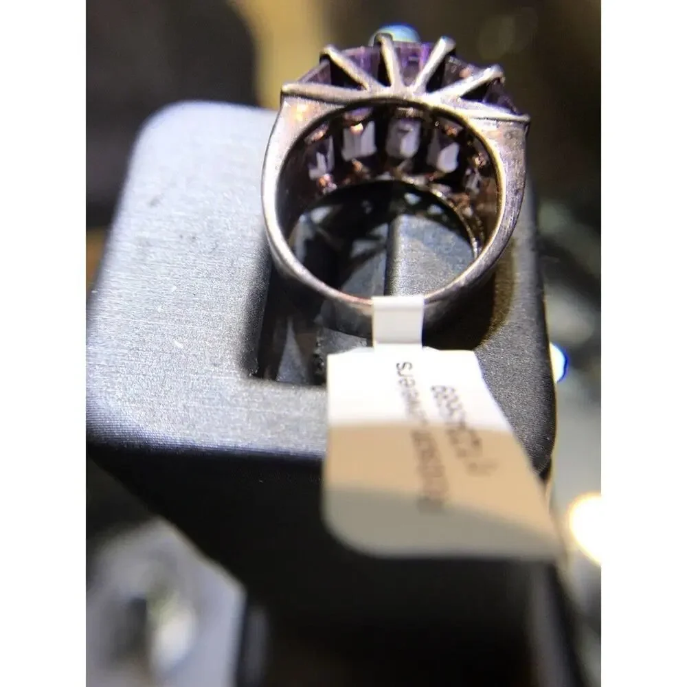 Amethyst Ring Sz7 10 Channel Set Stones Silver 925 (All Stones Simulated)